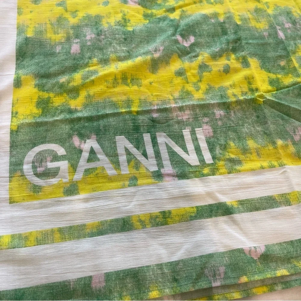NWT Ganni Tie-dye Voile Scarf organic cotton green and yellow​